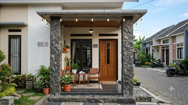6 Inspirasi Teras Rumah Tipe 36 dengan Sentuhan Batu Alam, Bikin Fasad Makin Estetik