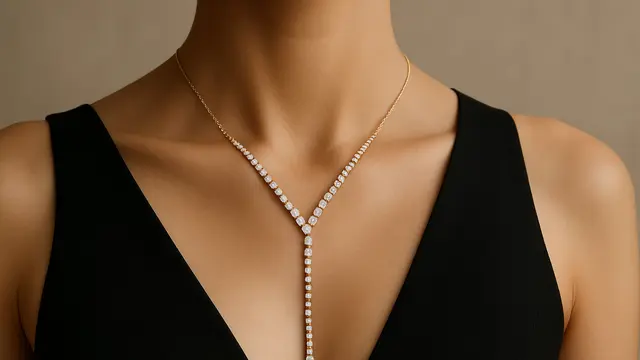 Kalung Emas Lariat Pendek dengan Berlian Bertingkat 2025/Ilustrasi gambar oleh AI