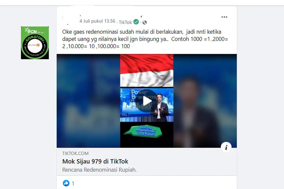 Tangkapan layar klaim redenominasi mulai diberlakukan pada Juli 2023