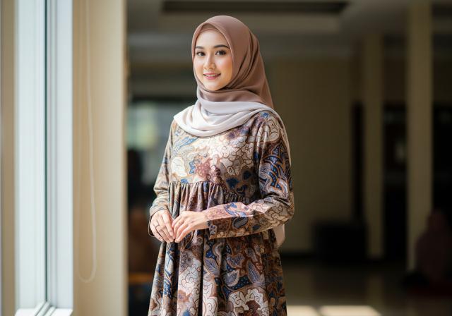 6. Gamis Batik Model Empire Waist
