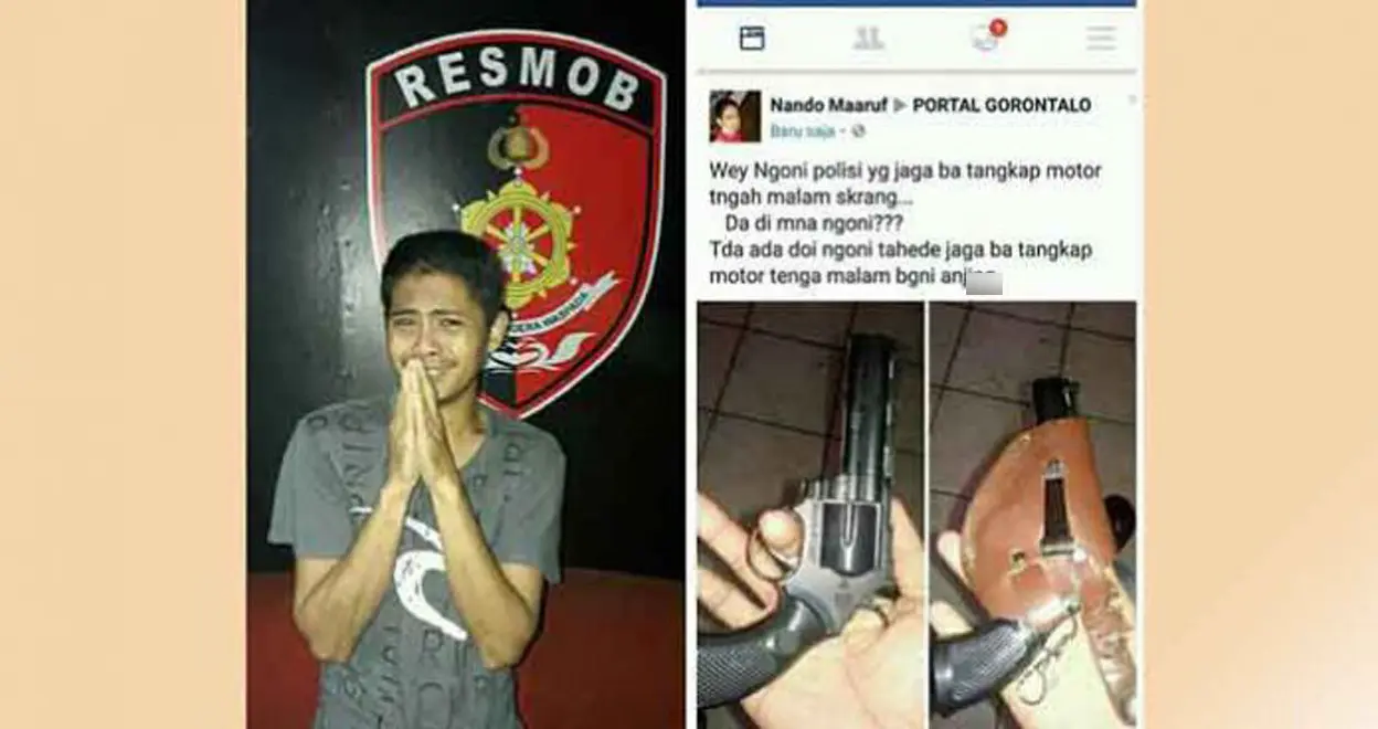 Remaja usia 19 tahun tersangkut kasus dugaan penyebaran ujaran kebencian, menjalani pemeriksaan di Kantor Polres Gorontalo Kota. (Liputan6.com/Aldiyansyah M Fahrurozy)
