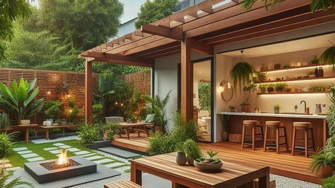 Dapur Outdoor dengan Kombinasi Nuansa Modern dan Natural