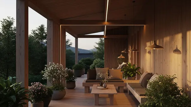 Teras Rumah Pedesaan yang Adem dengan Konsep Semi Outdoor (Gemini AI)