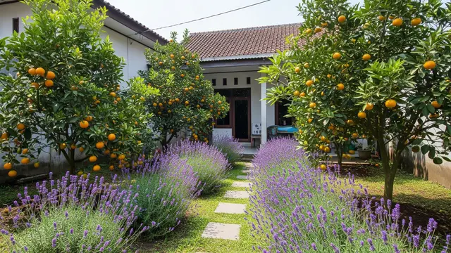 Jenis Tanaman Buah dan Hias yang Cocok Digabung di Kebun Pekarangan Kombinasi Jeruk dan Lavender