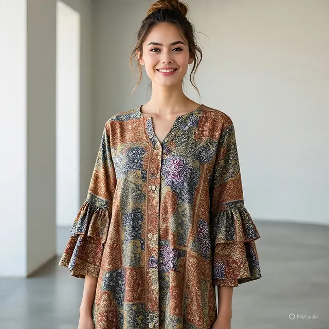 Batik Lengan Ruffle untuk Wanita Feminim