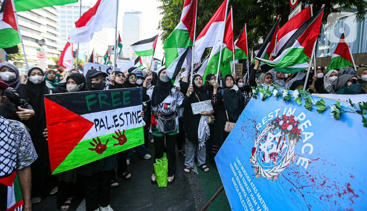 Aksi tersebut merupakan respons atas penyerangan Israel ke wilayah Gaza. (Liputan6.com/Faizal Fanani)