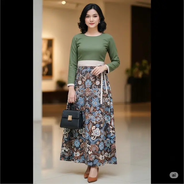 Model Long Dress Batik Kombinasi Modern 2025 (Image by Gemini)