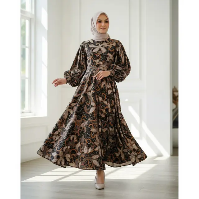 Model Gamis Batik Sutra Syar’i Potongan A-Line