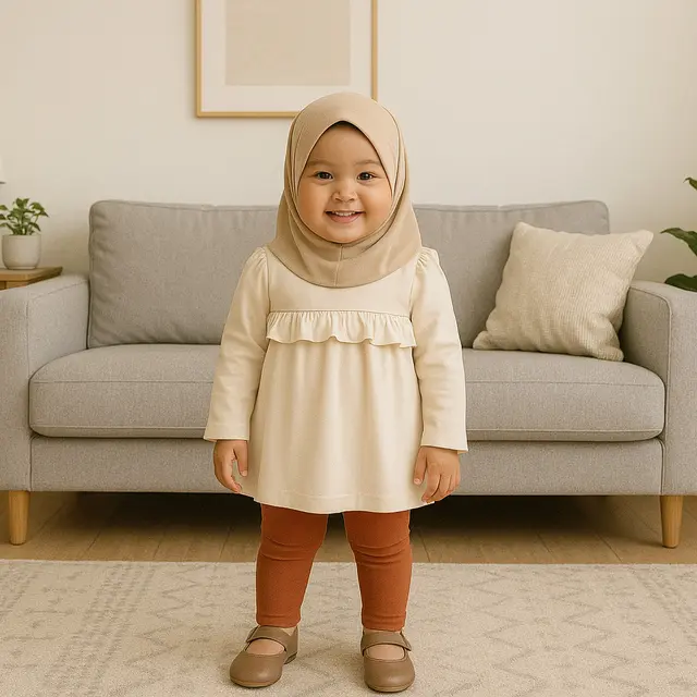 Tunik dengan Detail Ruffle & Legging Polos: Elegan dan Manis/via ChatGPT