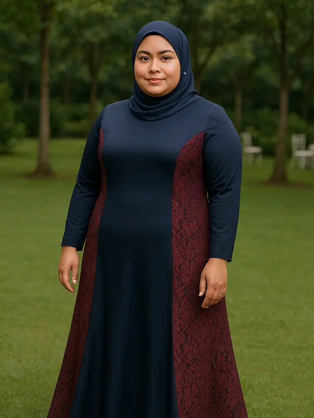 Model Gamis Satin Kombinasi Brokat untuk Orang Gemuk (Foto: ChatGPT)