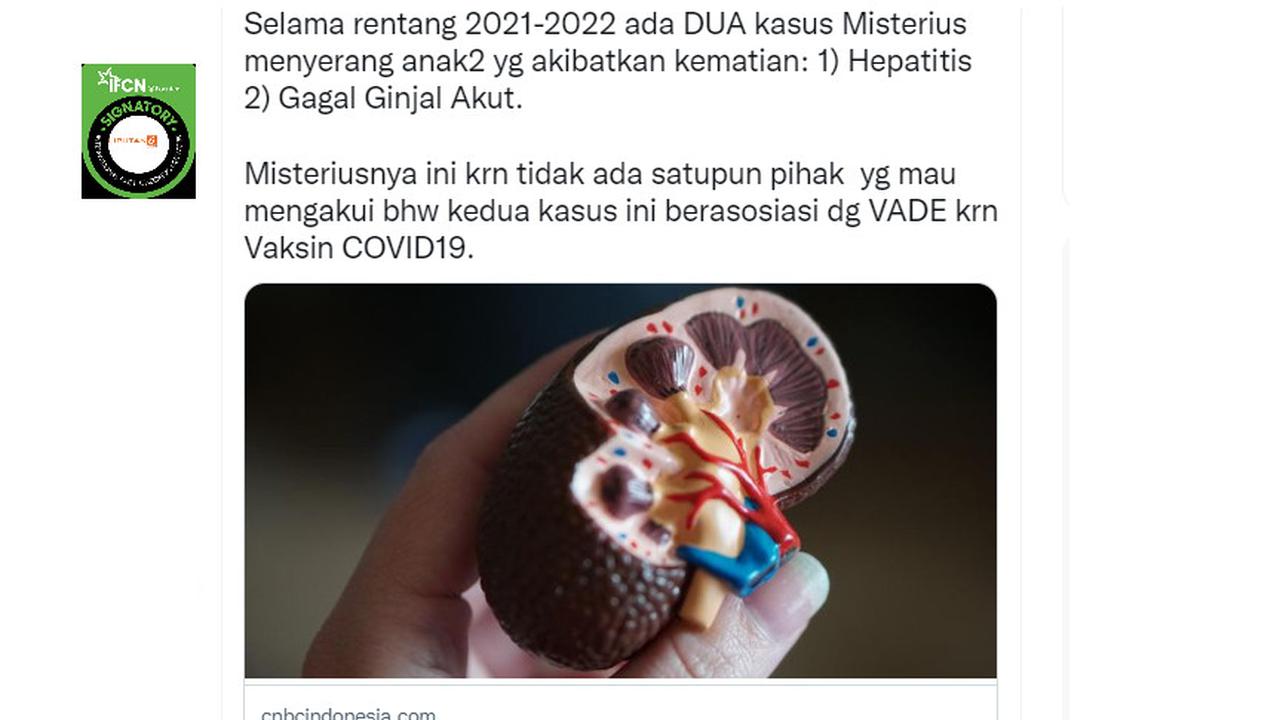 Tangkapan layar klaim gagal ginjal akut pada anak karena vaksin Covid-19