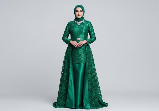 Gamis Brokat Emerald Green Full Motif/Model Gamis Emerald Green Elegan 2026 (Sumber: gemini.com)