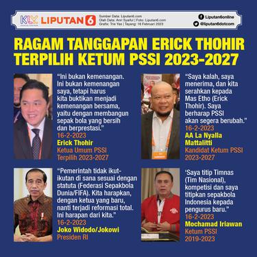 Infografis Ragam Tanggapan Erick Thohir Terpilih Ketum PSSI 2023-2027. (Liputan6.com/Trieyasni)