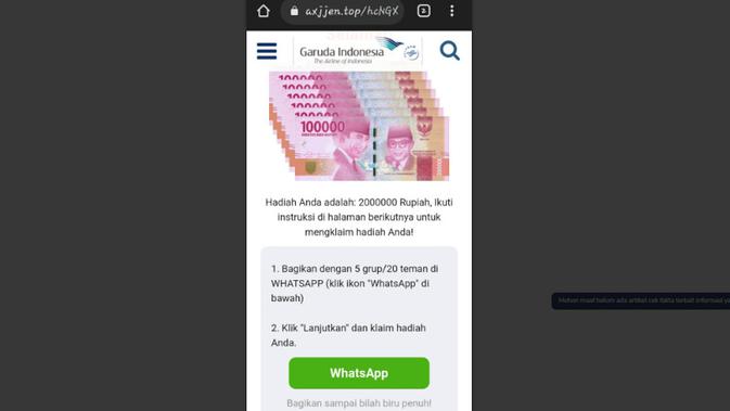 <p>Cek Fakta Liputan6.com menelusuri informasi Garuda Indonesia bagikan uang Rp 2 juta</p>