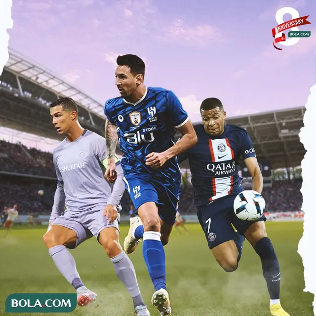 Ilustrasi - Cristiano Ronaldo, Lionel Messi Al-Hilal, Kylian Mbappe