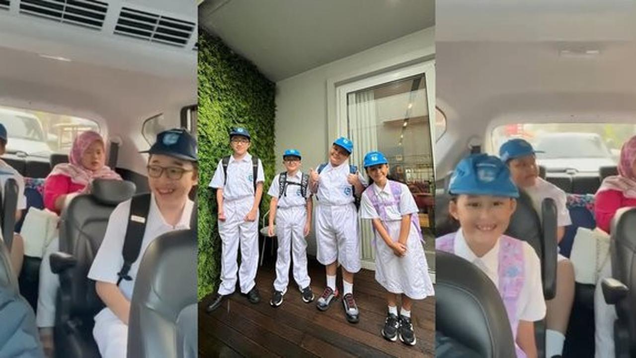 Potret Empat Anak Pasha Ungu & Adelia Wilhelmina yang Berangkat Sekolah Bersama dengan Seragam yang Kusut