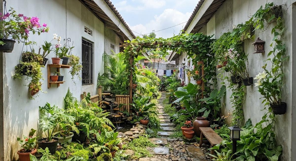 Cara mengubah lorong sempit menjadi taman hijau dengan hasil akhir rumah seperti di surga.