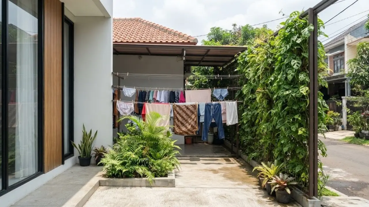 Desain Area Jemur Tersembunyi di Samping Rumah agar Tidak Terlihat dari Jalan