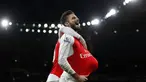 Pemain Arsenal, Olivier Giroud  merayakan gol yang dicetaknya pada lanjutan Liga Premier Inggris saat menjamu Sunderland di Stadion Emirates, London, Sabtu (5/12/2015). (AFP Photo/Ian Kington) 