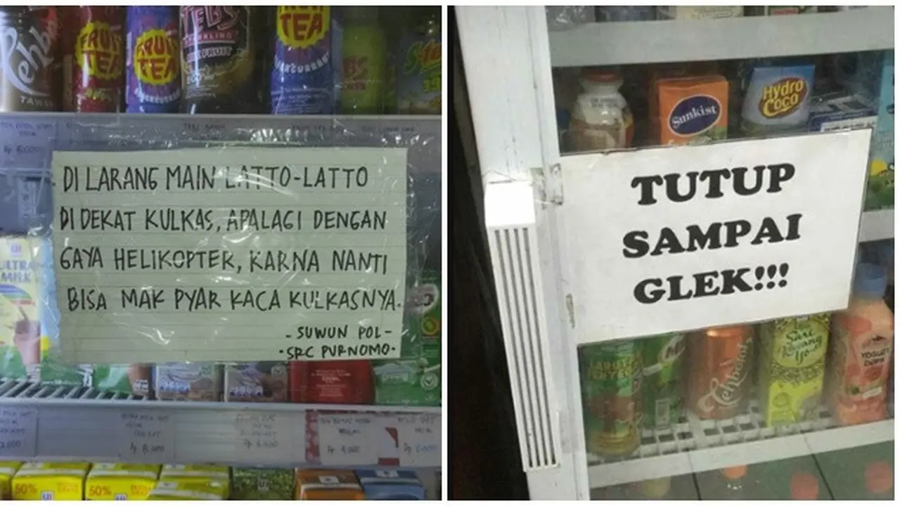 6 Tulisan di Pintu Kulkas Warung Ini Kocak, Pemilihan Katanya Bikin Mikir