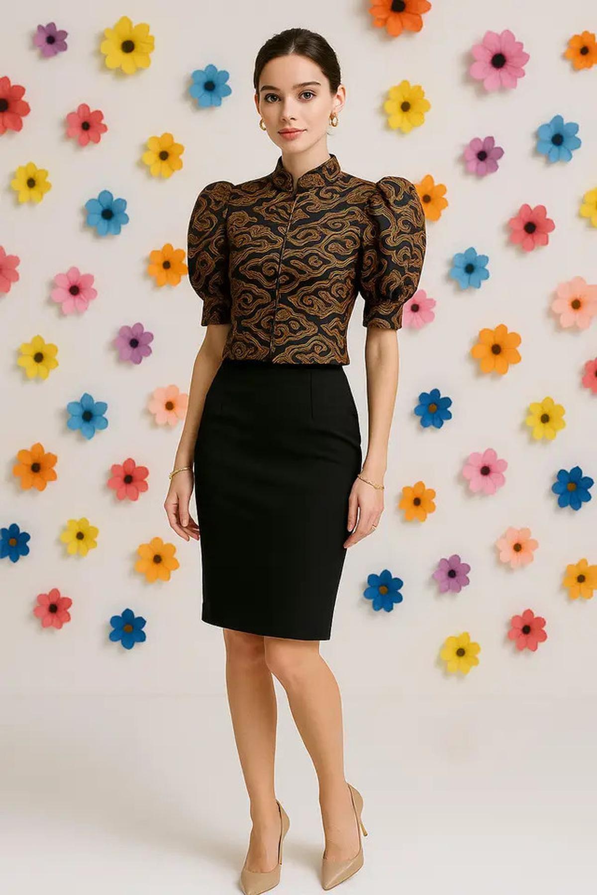 7 Model Blazer Batik Lengan Puff Crop, Feminin Tapi Tetap Edgy