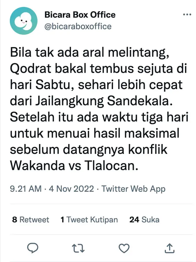 Qodrat diprediksi rangkul 1 juta penonton pada Sabtu (5/11/2022). (Foto: Dok. Twitter @bicaraboxoffice)