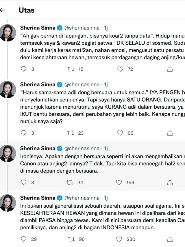 Cuitan Sherina Munaf. (Foto: Dok. Twitter @sherinasinna)