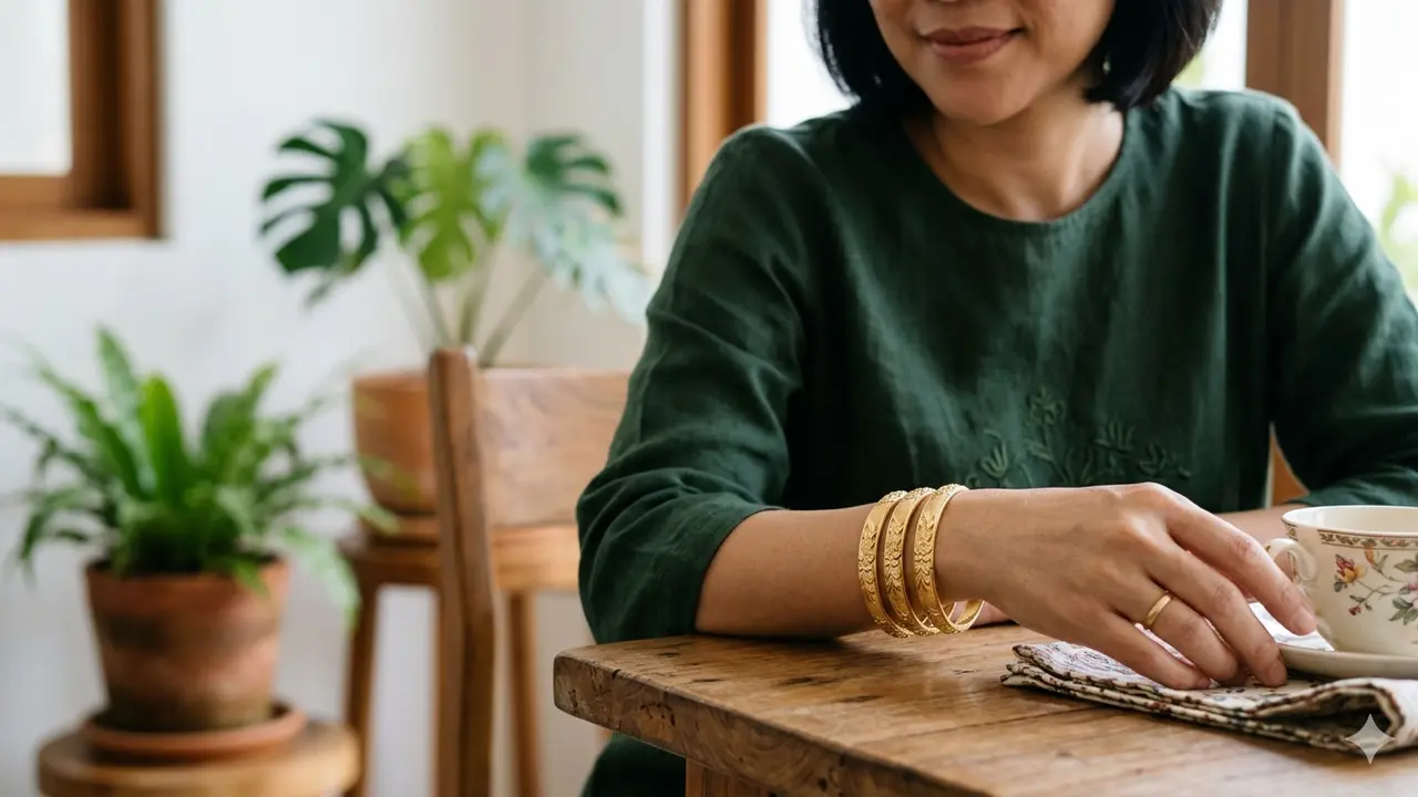 Model Gelang Emas Ukir Motif Bunga Klasik