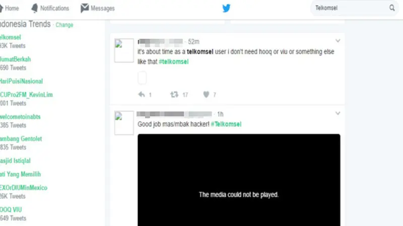  Topik mengenai peretasan terhadap Telkomsel menduduki posisi satu Indonesia Trends di situs micrblogging tersebut.