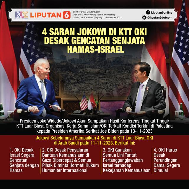 Infografis 4 Pesan Jokowi di KTT OKI Desak Gencatan Senjata Hamas-Israel. (Liputan6.com/Gotri/Abdillah)