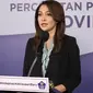 Tim Komunikasi Publik Gugus Tugas Percepatan Penanganan COVID-19 Reisa Broto Asmoro berterima kasih kepada berbagai pihak yang telah sukses berinovasi salah satunya APD saat konferensi pers di Graha BNPB, Jakarta, Rabu (24/6/2020). (Dok BNPB)