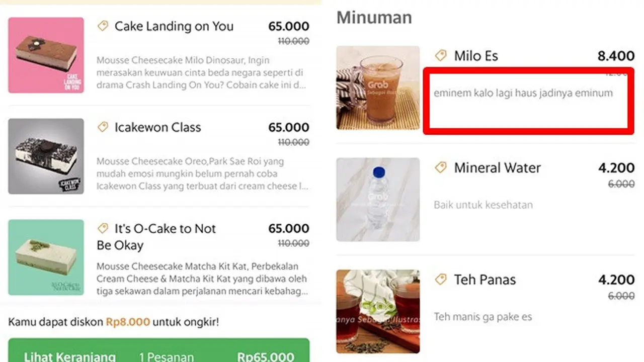 7 Makanan dan Minuman Online Ini Keterangannya Nyeleneh, Bikin Tepuk Jidat