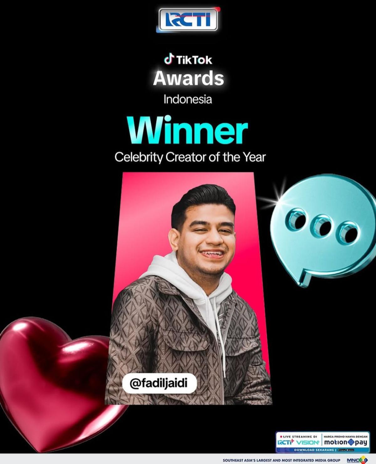 Fadil Jaidi Jadi Celebrity Creator of The Year dari TikTok, Dedikasikan Penghargaan untuk Ayahnya