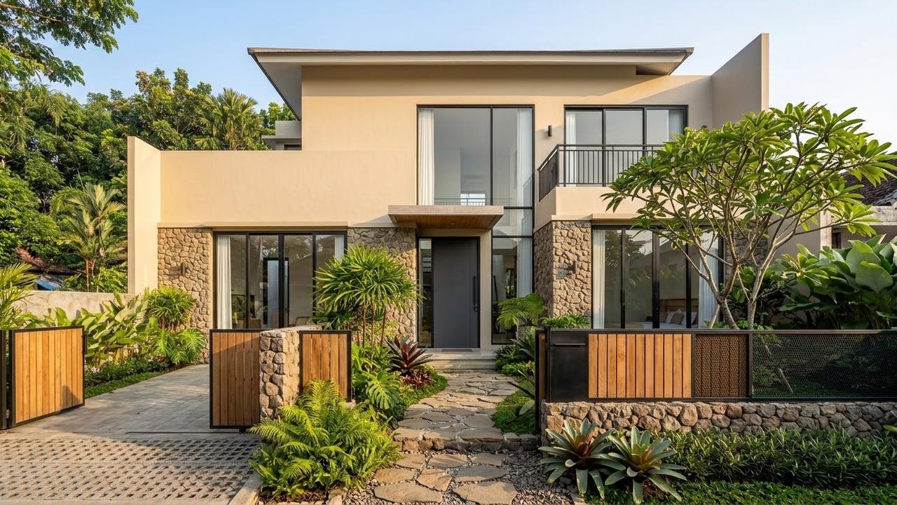 Warna Cat Luar Rumah Dipadukan dengan Pagar Earthy