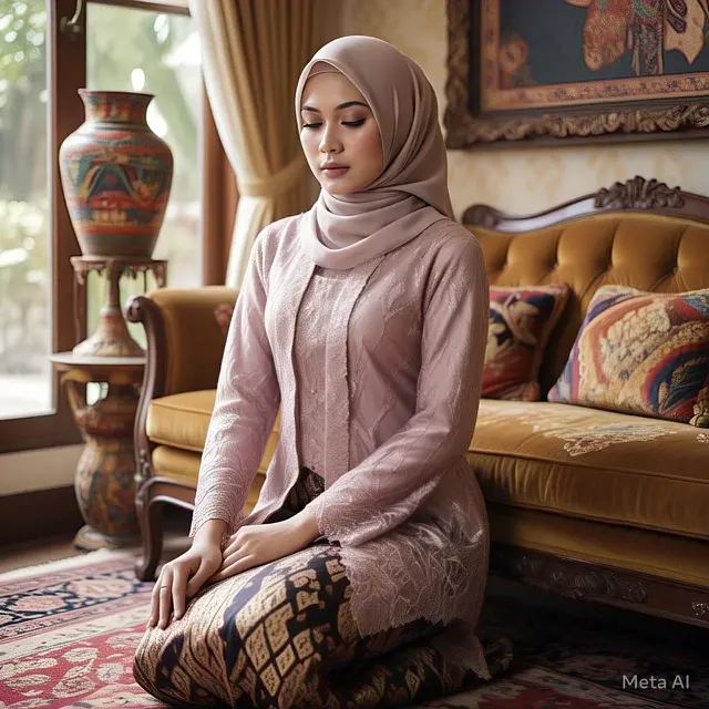 Model kebaya brokat terbaru (sumber generate dari Meta AI)
