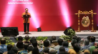 Menteri ESDM Sudirman Said menyampaikan sambutan dalam pembukaan The Indonesian Petroleum Association Convention and Exhibition (IPA Convex) ke-39 di JCC Senayan, Rabu (20/5). (Liputan6.com/Faizal Fanani)