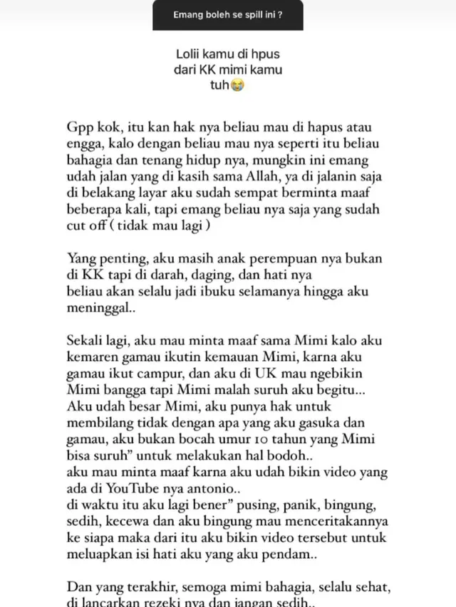 Unggahan Lolly anak Nikita Mirzani. (Foto: Dok. Instagram @1a.uraa)