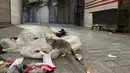 Seekor kucing mencari makan di tempat sampah di depan toko-toko yang tutup di Grand Bazaar Teheran, Iran, Selasa (15/11/2022). Penutupan toko terjadi di tengah seruan untuk pemogokan nasional selama tiga hari, menandai protes sebelumnya pada tahun 2019 terhadap teokrasi Iran yang berakhir dengan tindakan kekerasan oleh pihak berwenang. (AP Photo/Vahid Salemi)