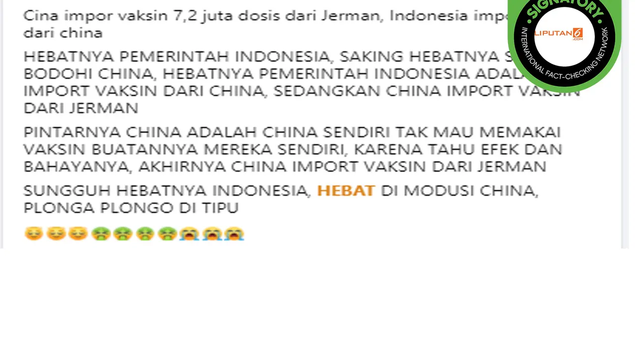 Tangkapan layar China tidak pakai vaksin covid-19 buatan sendiri