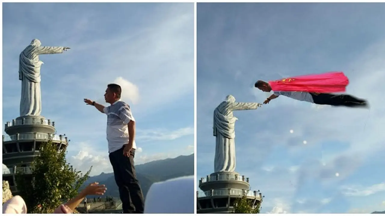 Editan Foto Pria Sentuh Tangan Patung Ini Kocak Banget
