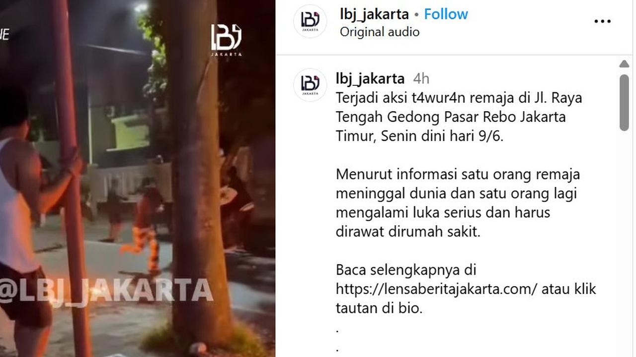 Viral Tawuran Remaja di Jaktim Satu Orang Tewas, Ini Penyebabnya