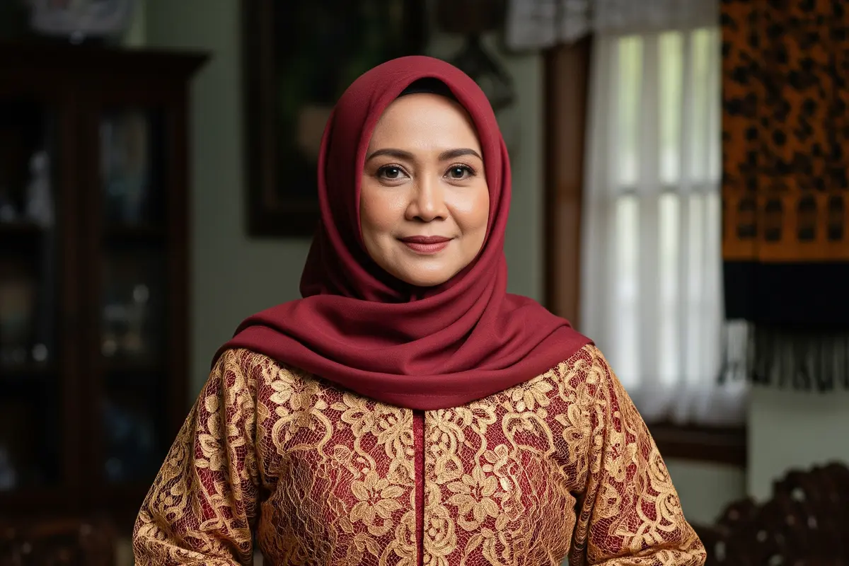 Gamis Batik Brokat Syar’i untuk Ibu 50 Tahun (Gemini AI)