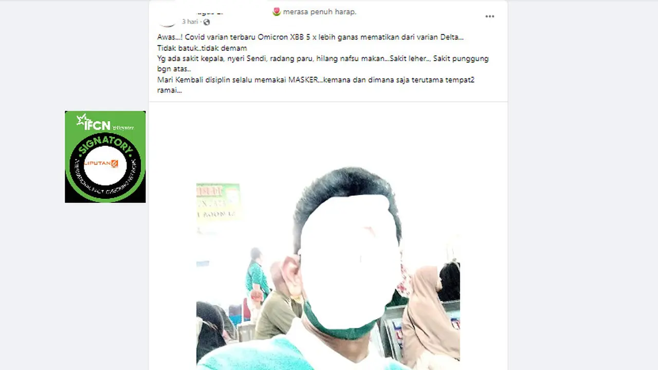 Tangkapan layar  klaim muncul varian baru Covid-19 Omicron XBB yang 5 kali lebih mematikan dari Delta