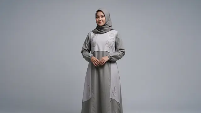 Gamis Katun Bordir Two-Tone