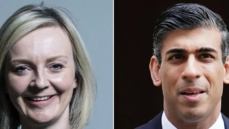 Rishi Sunak (kanan) dan Liz Truss (kiri), (AP)