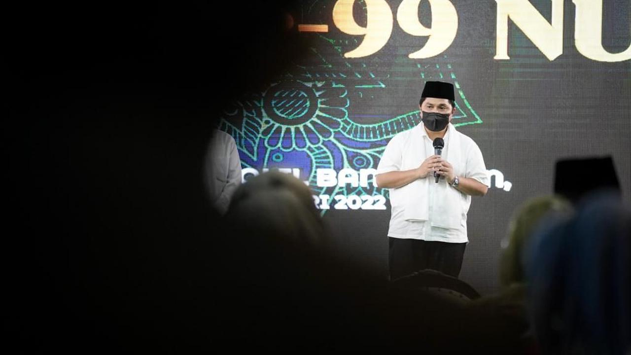 Menteri BUMN Erick Thohir di acara puncak Harlah ke-99 NU di Ponpes Syaichona Moh Cholil, Bangkalan, Jawa Timur. (Dok BUMN)