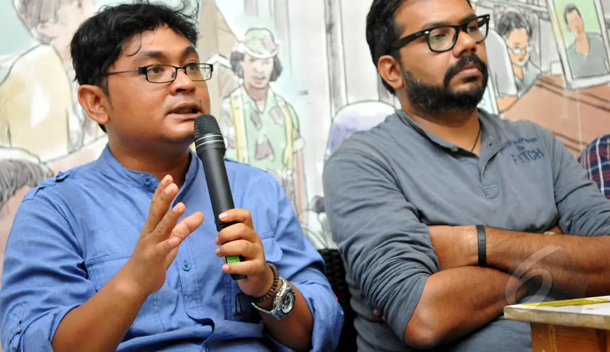 Koordinator ICW Agus Sunaryanto menyampaikan pernyataan terkait penentapan calon Kapolri Budi Gunawan sebagai tersangka di Sekretariat Kontras, Jakarta, Rabu (14/1/2015). (Liputan6.com/Panji Diksana)