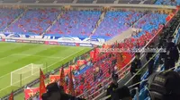 Suporter Timnas Indonesia ditempatkan di sisi utara tribune Qingdao Youth Football Stadium, Selasa (15/10/2024). (Instagram Story PPI Shandong)