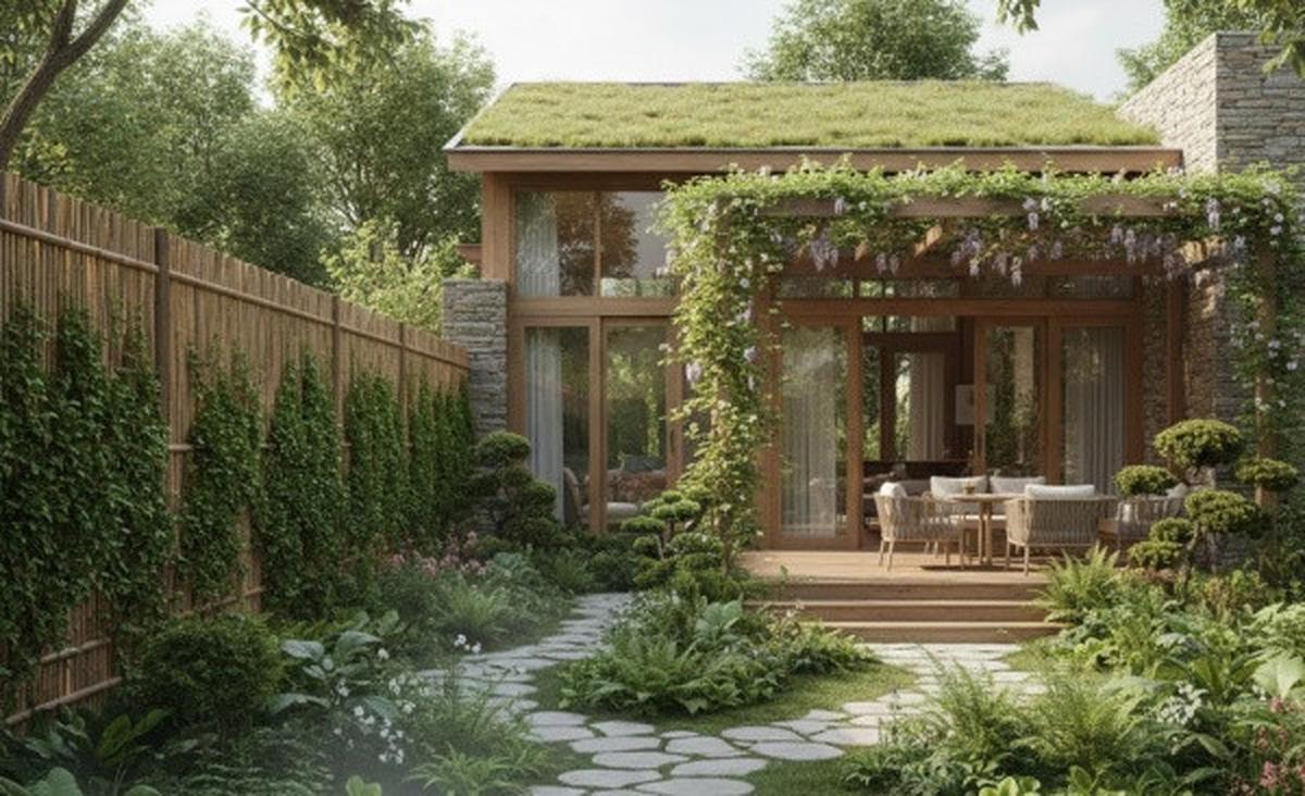 Ilustrasi Model Rumah Sederhana dengan Pagar Teh-Tehan