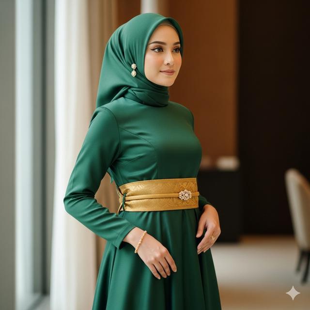 Gamis A-Line dengan Obi Belt (Image by Gemini)